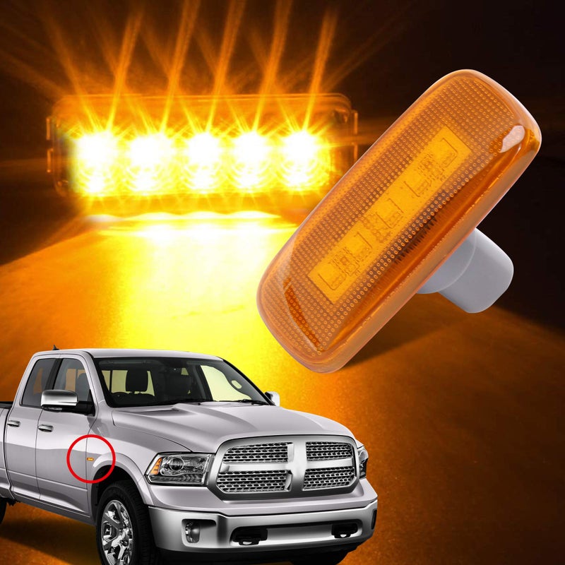 HUSUKU 4PCS 5Led Colorful Lens Dual Cab Bed Fender LED Side Marker Lights For 2010-2017 Dodge Ram 2500 3500 (2x Amber, 2x Red) - Image 5